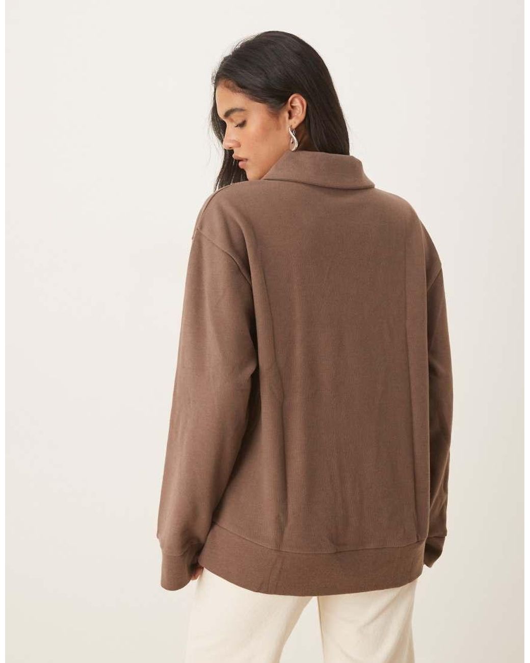 ASOS Brown Supersoft Rugby Collar Long Sleeve Tee