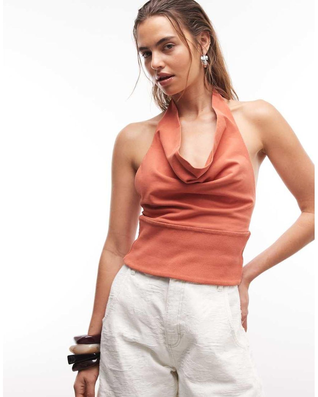 Gina Tricot Red Soft Halterneck Top