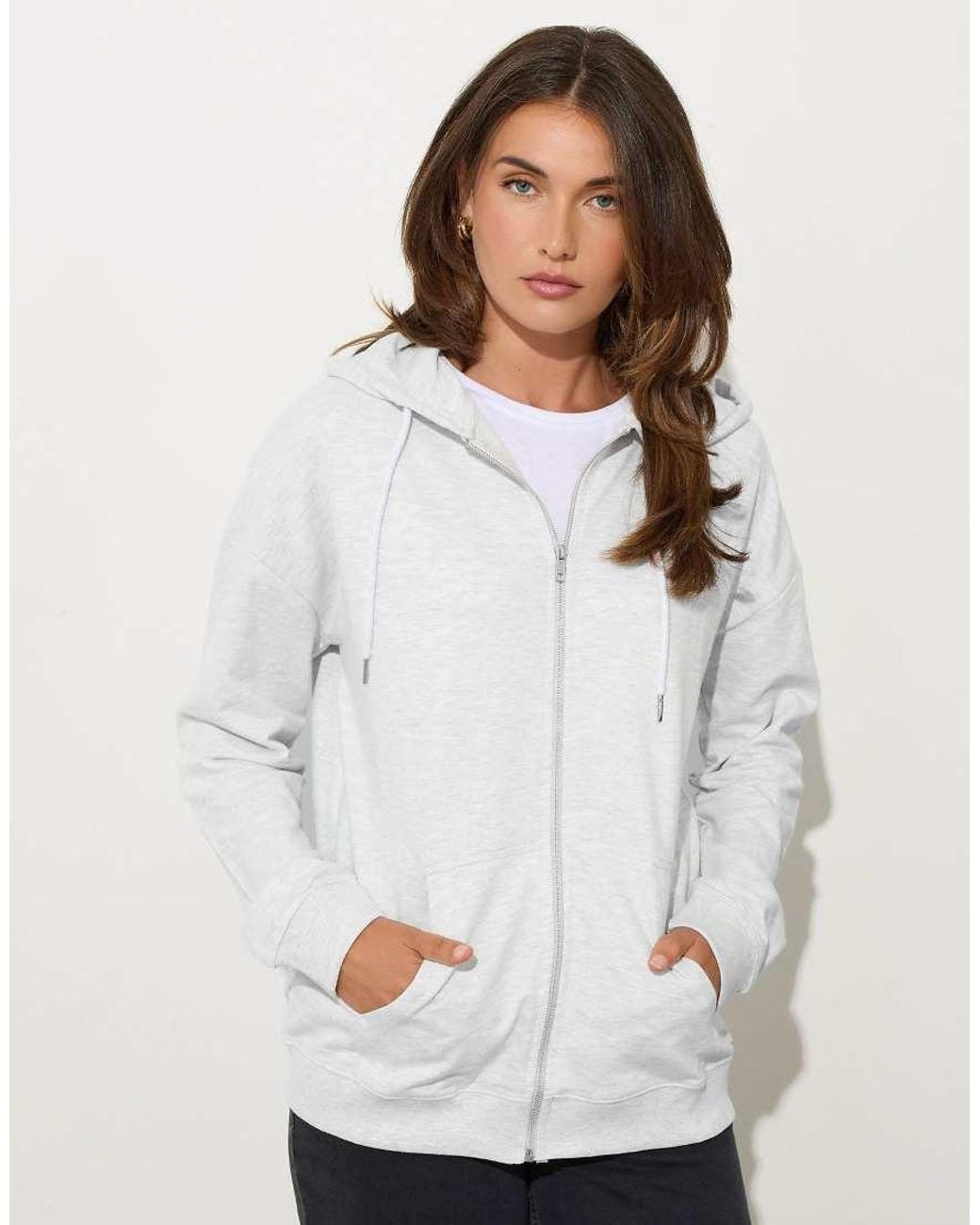 Long Tall Sally White Zip Through Pocket Hoodie