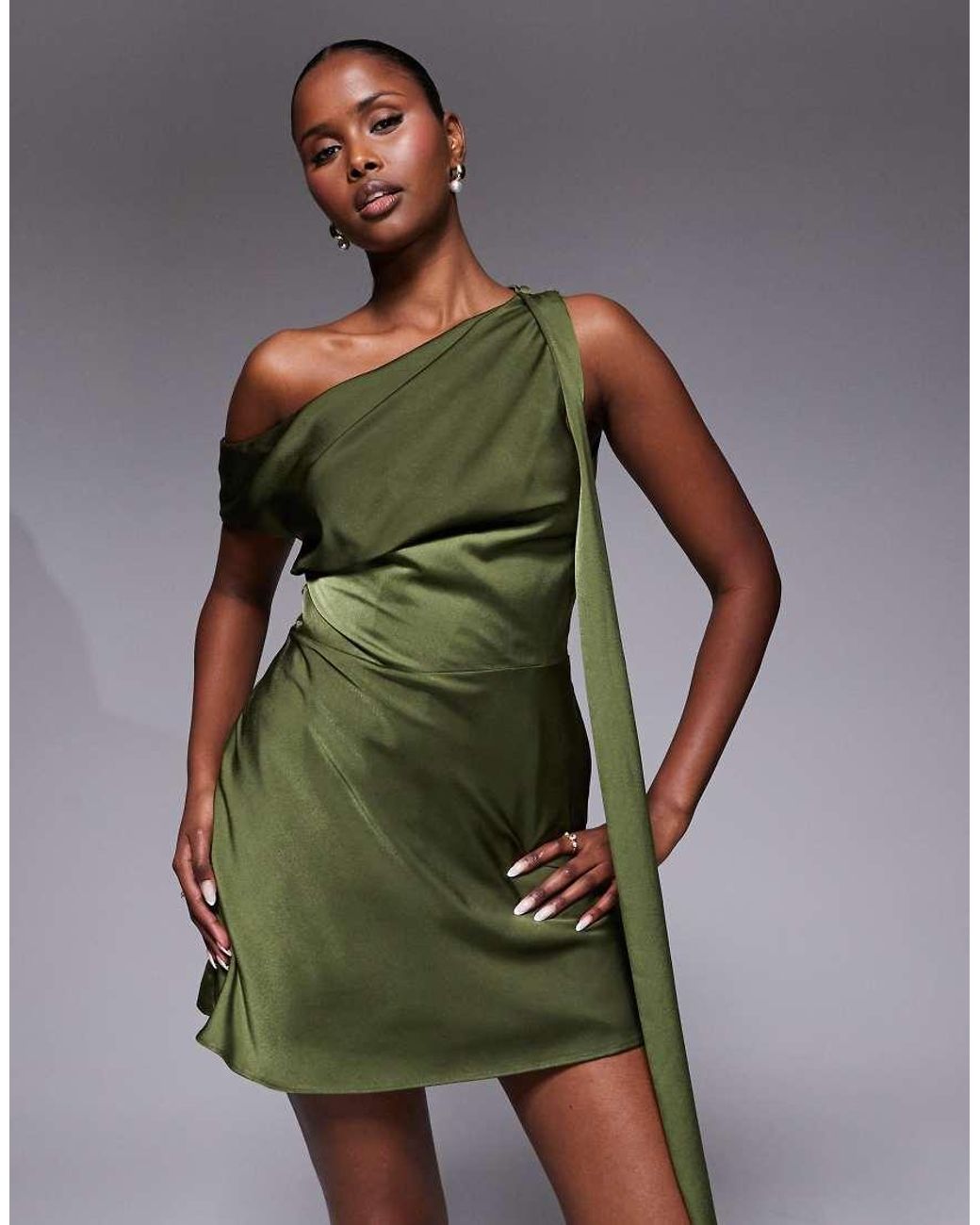 ASOS Green Satin Scarf Detail Fallen Shoulder Playsuit