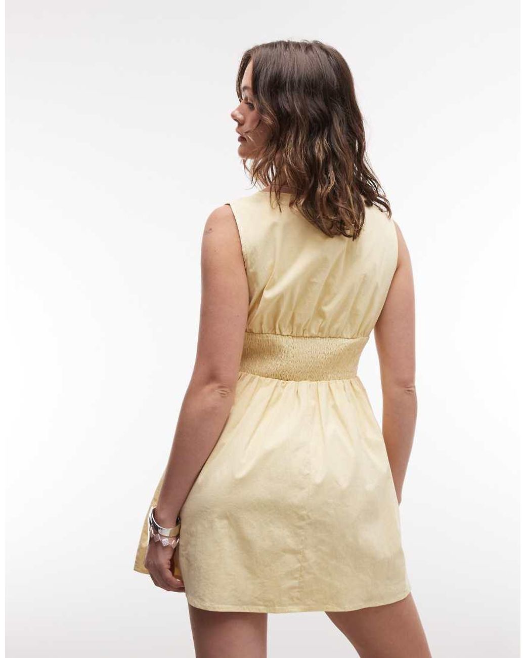 Daisy Street Natural V Neck Lace Detail Mini Dress With Shirred Waist