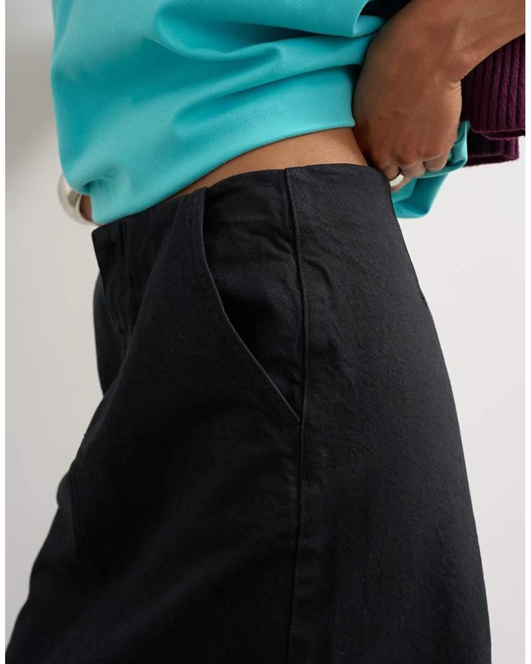 TOPSHOP Black Denim 90s Low Rise Pencil Skirt