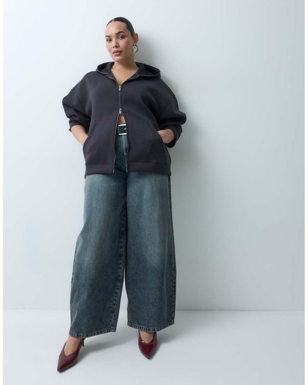 Noisy May Blue Oversized Scuba-style Fabric Hoodie