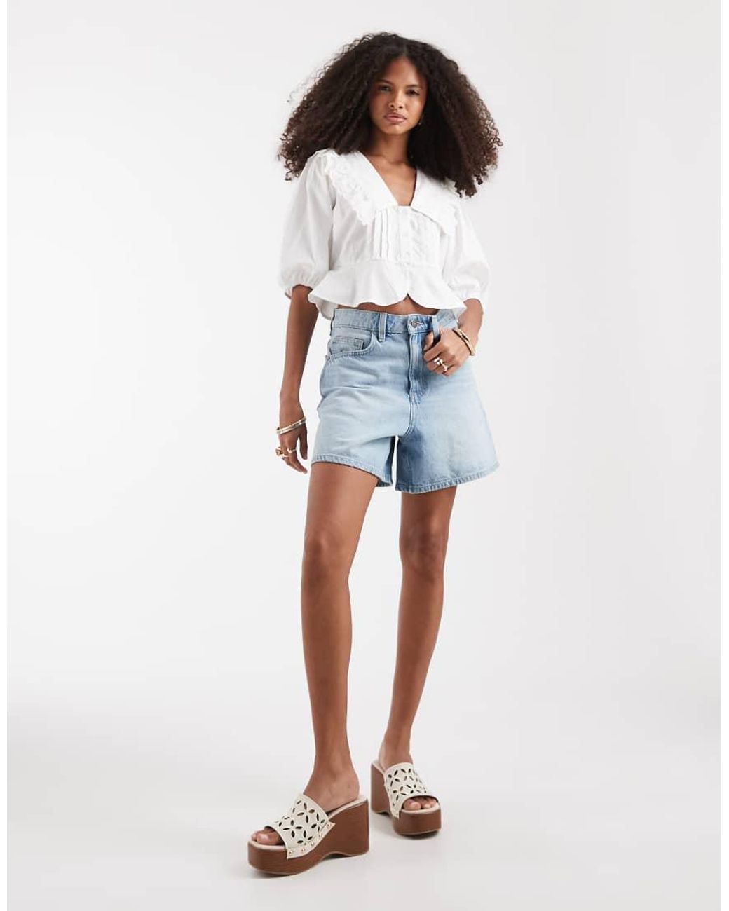 Neon Rose White Ruffle Collared Long Sleeve Blouse