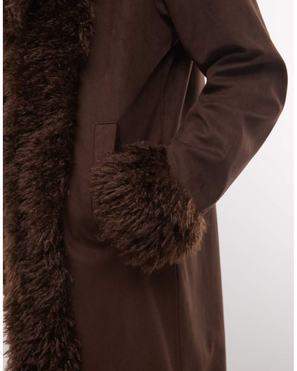 Noisy May Brown Faux Fur Trims Coat