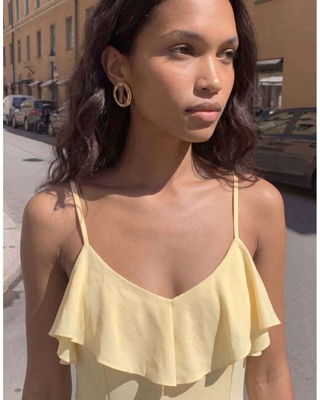 Vero Moda Natural Ruffle Bust Chiffon Midi Cami Dress