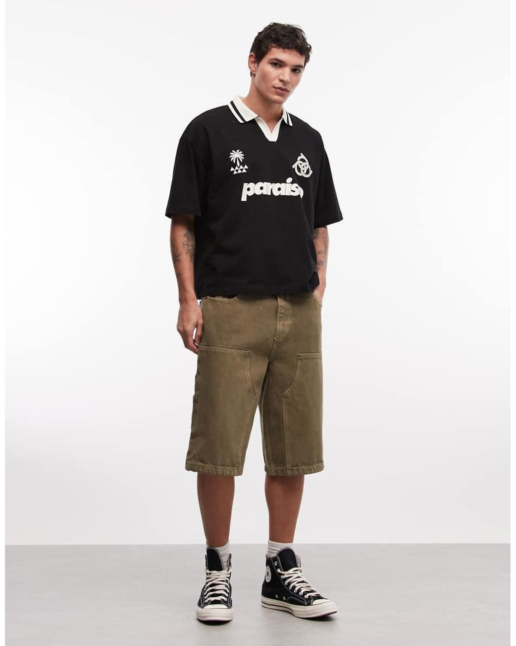 ASOS Black Boxy Oversized Polo With Soccer Graphics for men