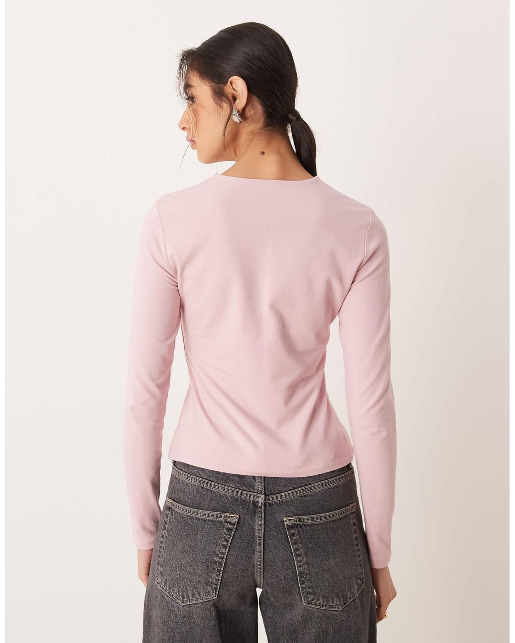 Abercrombie & Fitch Pink – langärmliges, knapp geschnittenes shirt
