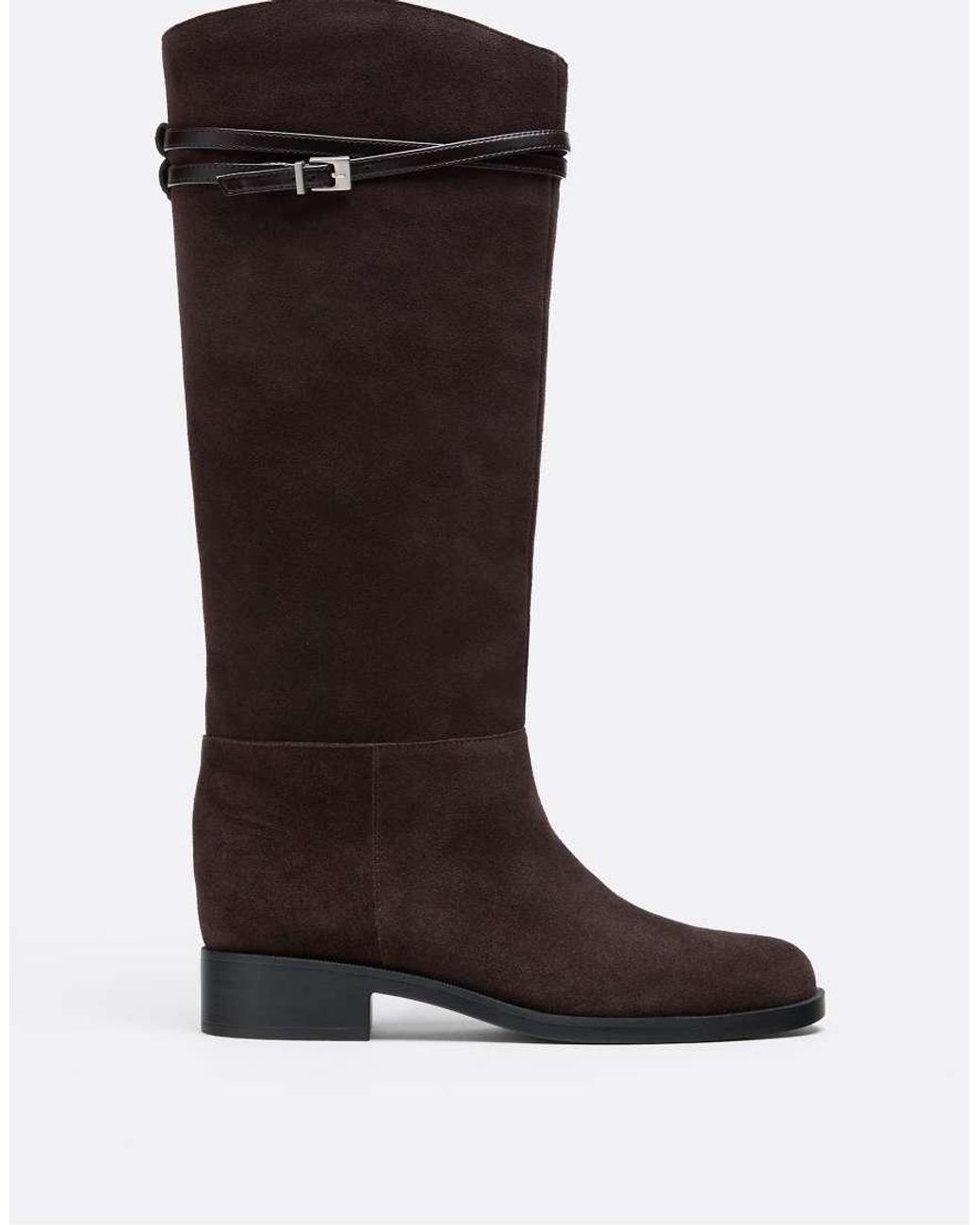 Stradivarius Brown Flat Leather Equestrian Boots