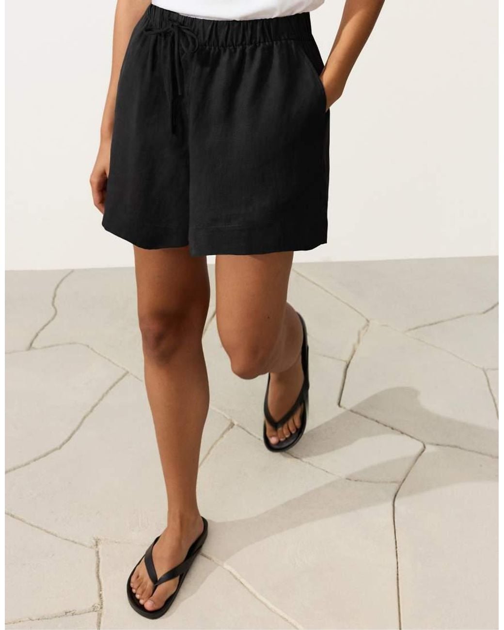 Oysho Black 100% Linen Mid-Rise Shorts