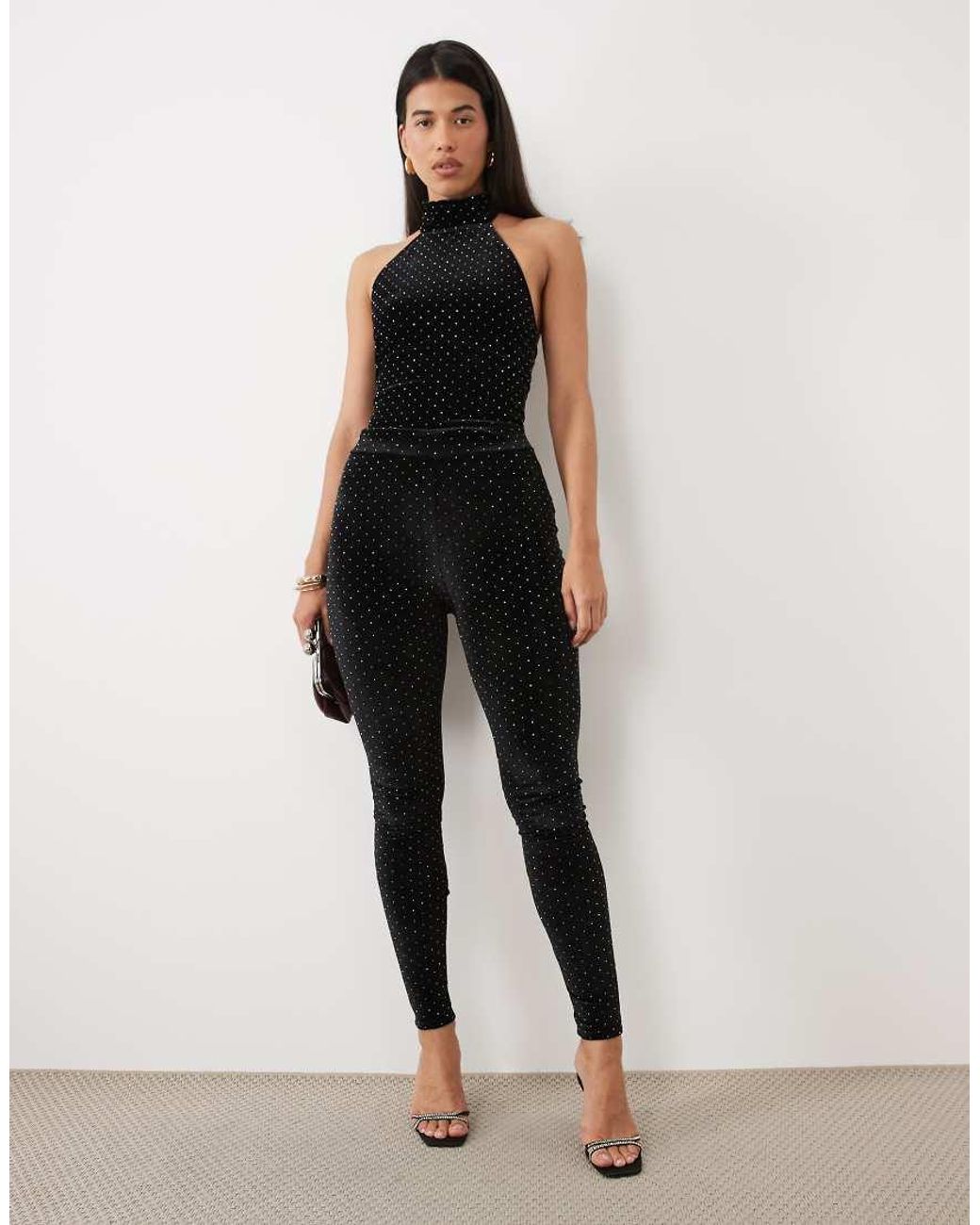 Ruched & Ready Black High Waisted Velvet Hotfix Leggings Co-Ord