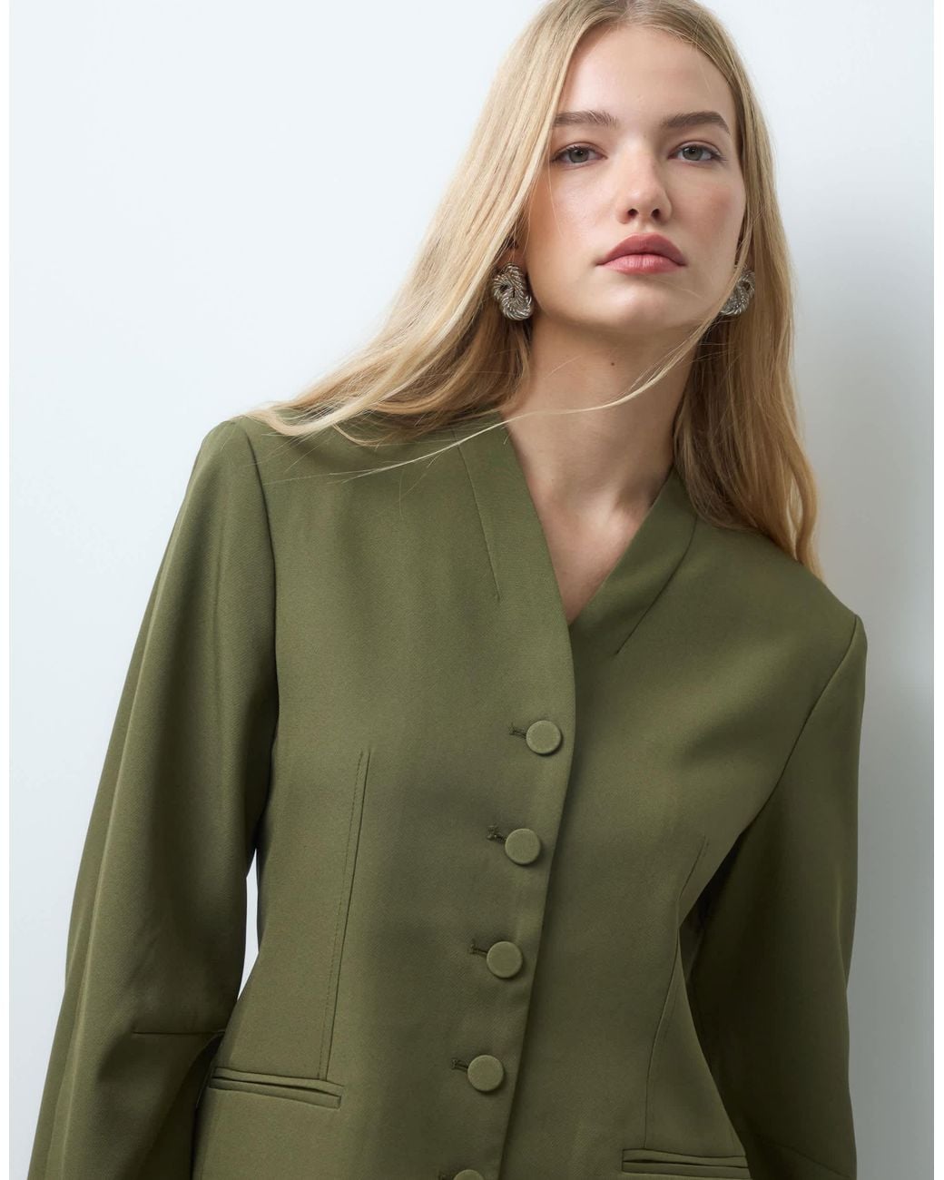 Vero Moda Green Structured Collarless Blazer