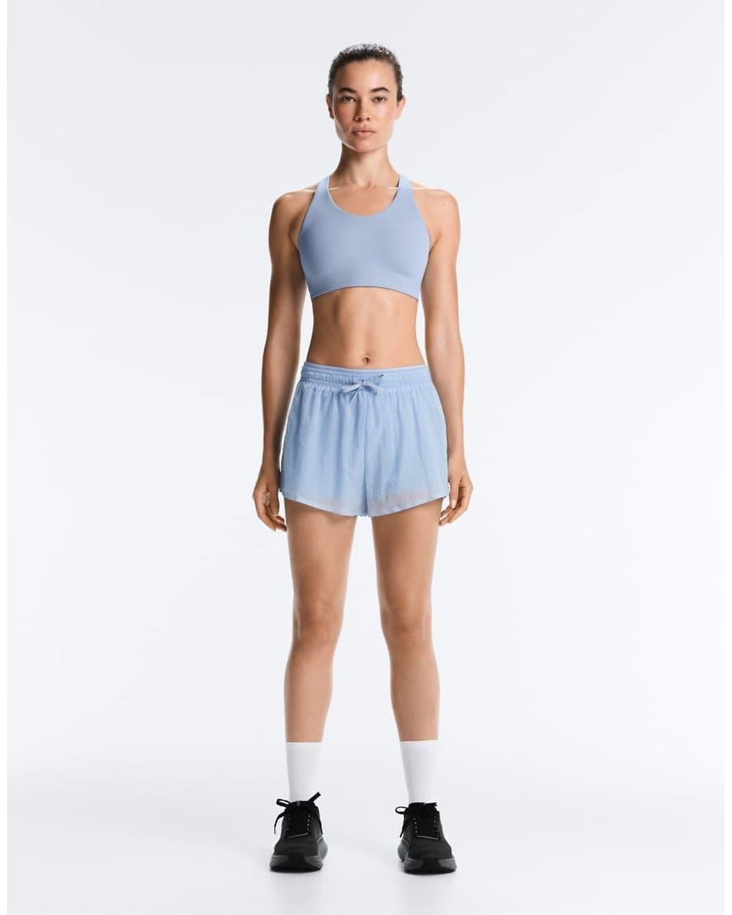 Oysho Blue Technical Mid Rise 2-In-1 Check Shorts