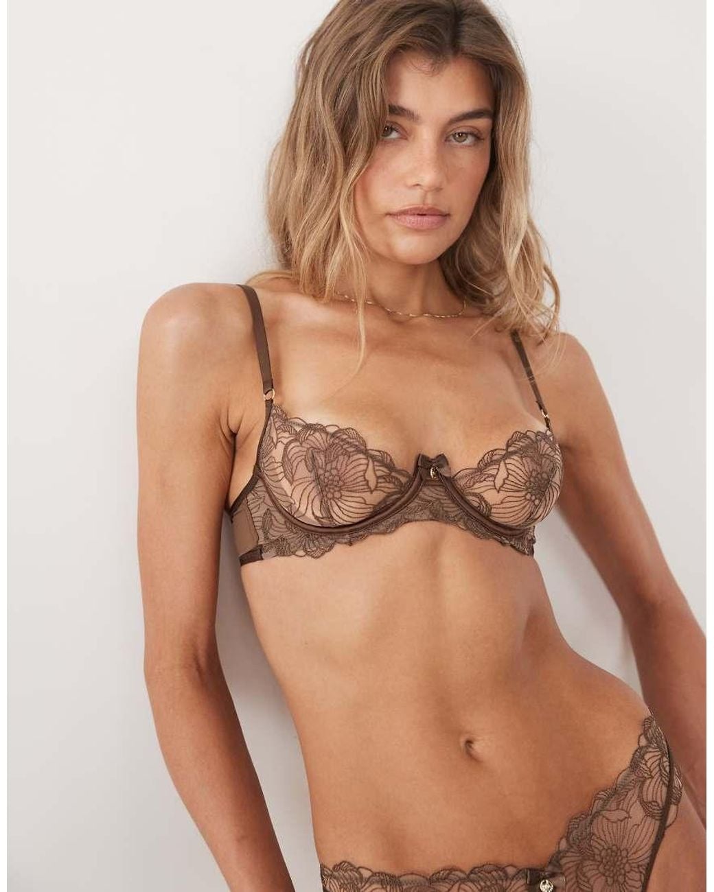 Boux Avenue Brown Elyse Plunge Lace Underwire Bra
