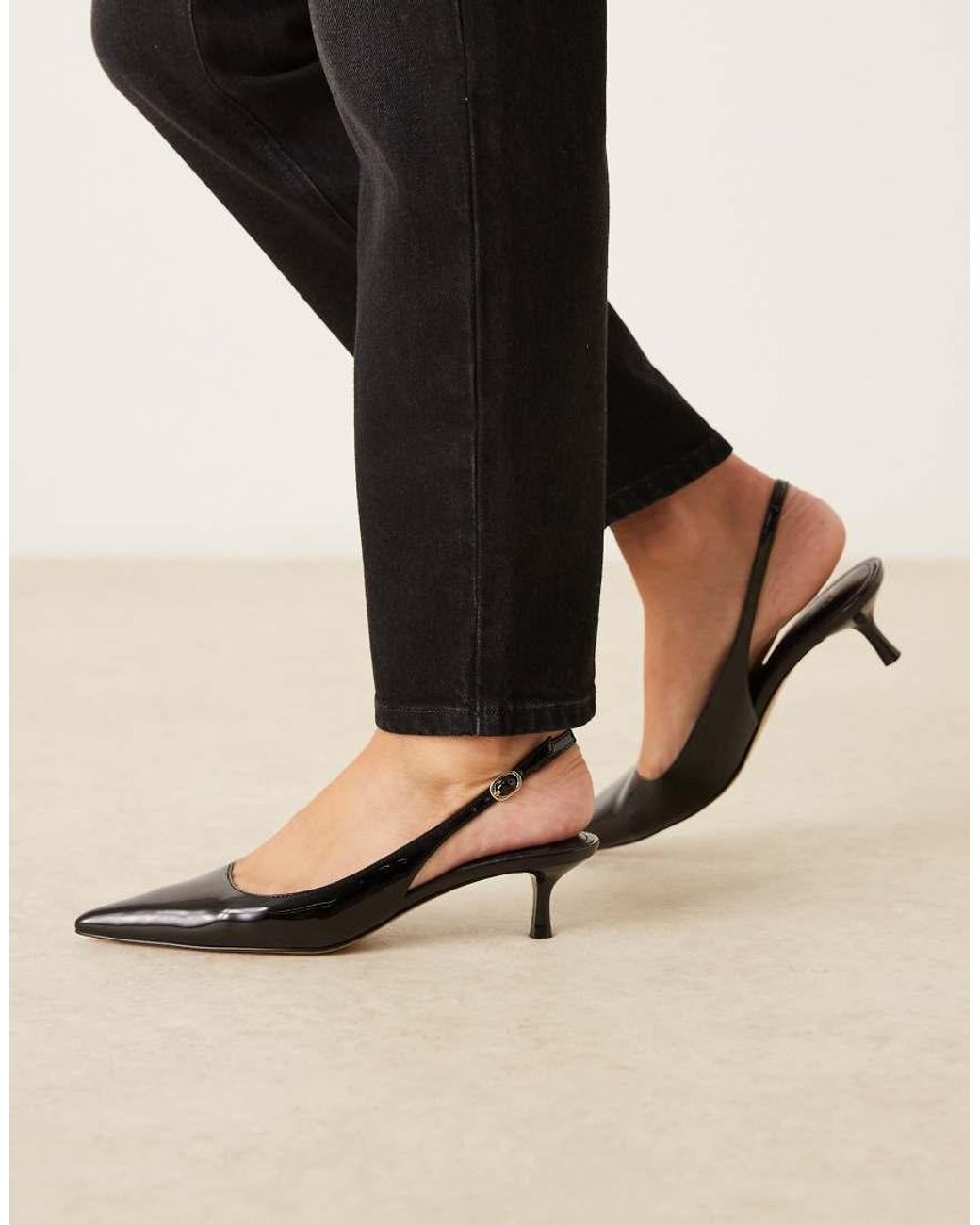 Mango Black Faux Leather Pointed Low Heeled Slingback Shoes