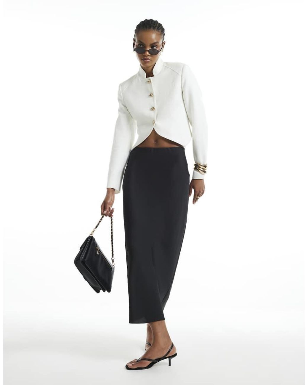River Island Black Satin Bias Maxi Skirt