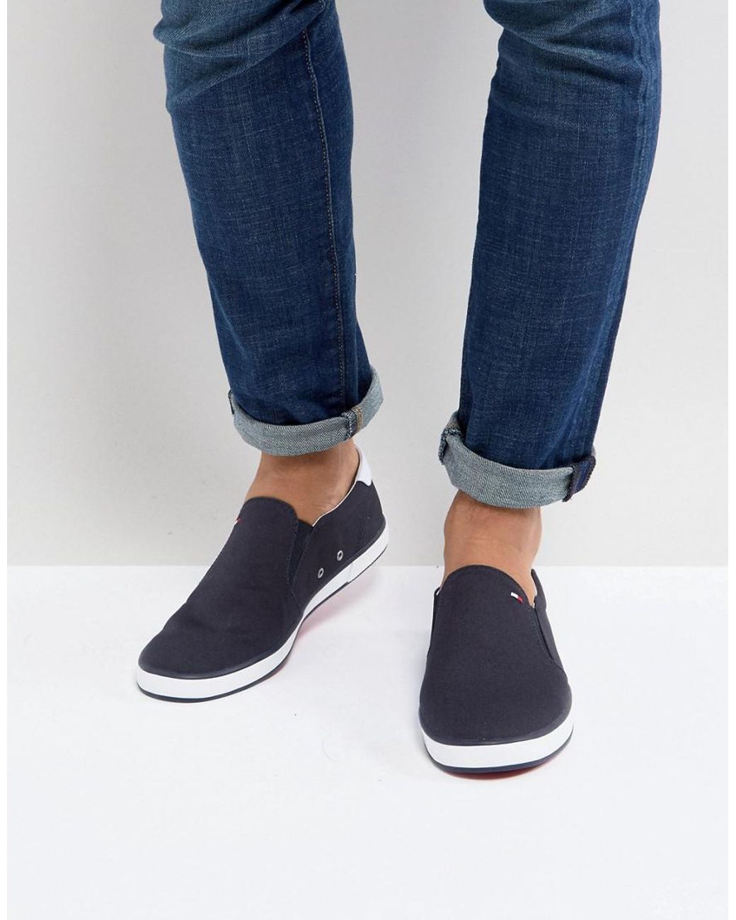 Tommy Hilfiger Iconic Slip On Canvas Sneakers In Navy in Blue for Men | Lyst