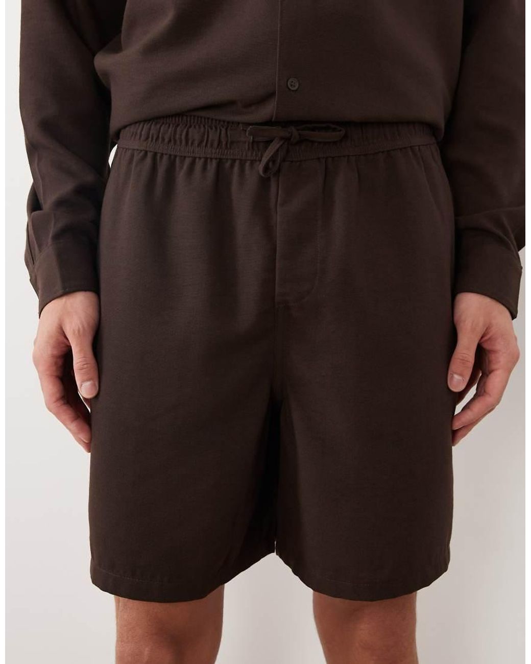 New Look Brown Linen Look Pull On Shorts for men