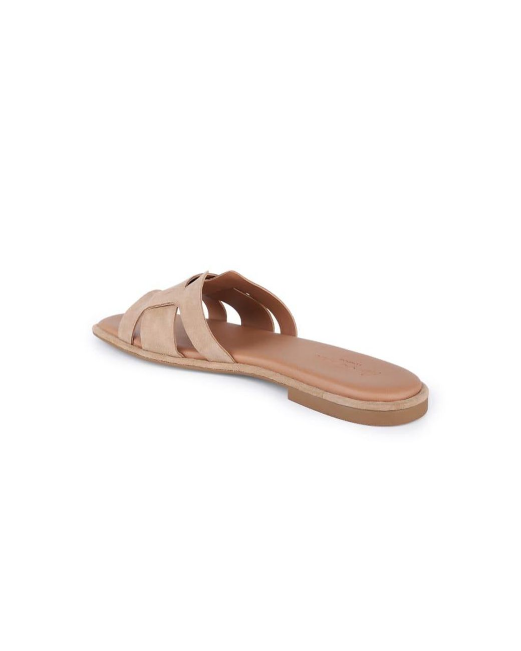 OFF THE HOOK Brown Heath Suede Leather Slip On Flat Sandals
