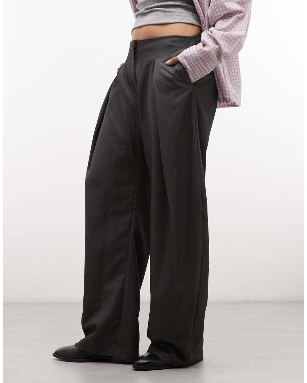 Monki Gray Tailored Pleated Balloon Trousers
