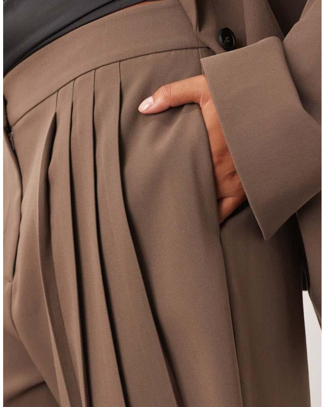 ARRANGE Brown Curve Pleated Wide Leg Trouser Co-Ord