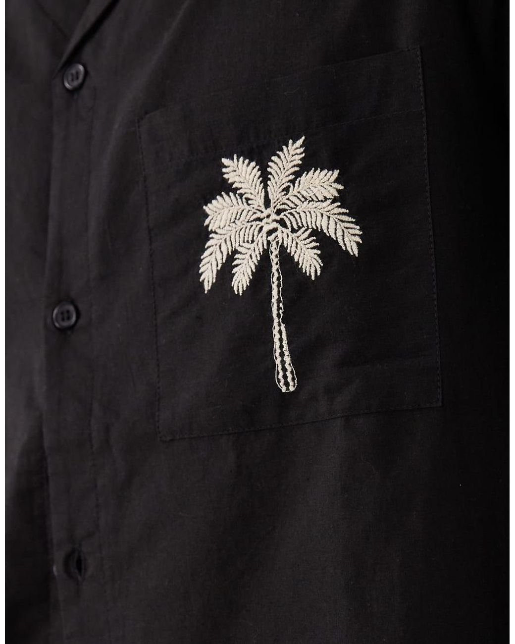 South Beach Black Embroidered Back Print Shirt for men