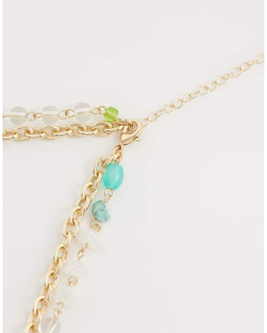 ASOS Metallic Row Necklace With -coloured Faux Chippings And Shell Pendant