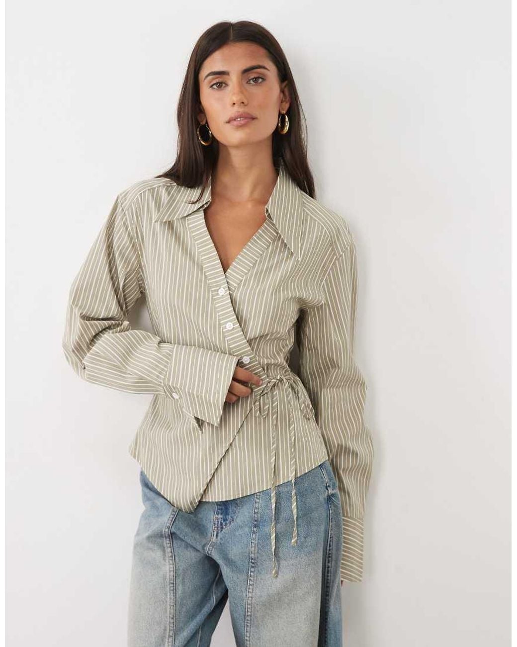 Gina Tricot Natural Asymmetric Cinched Waist Shirt