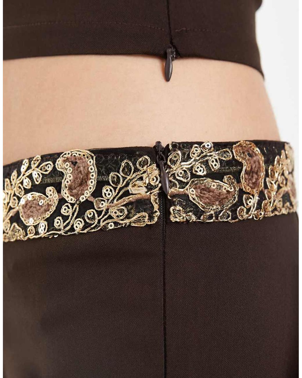 Motel Black Belvani Embroidered Sequin Mini Shorts
