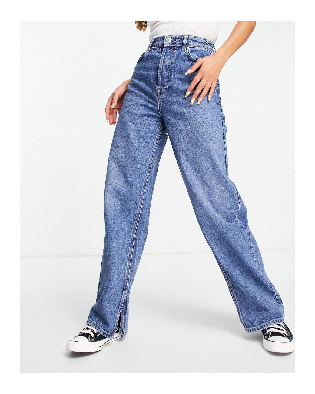 TOPSHOP Oversized Mom Jean With Split Hems in Blue | Lyst