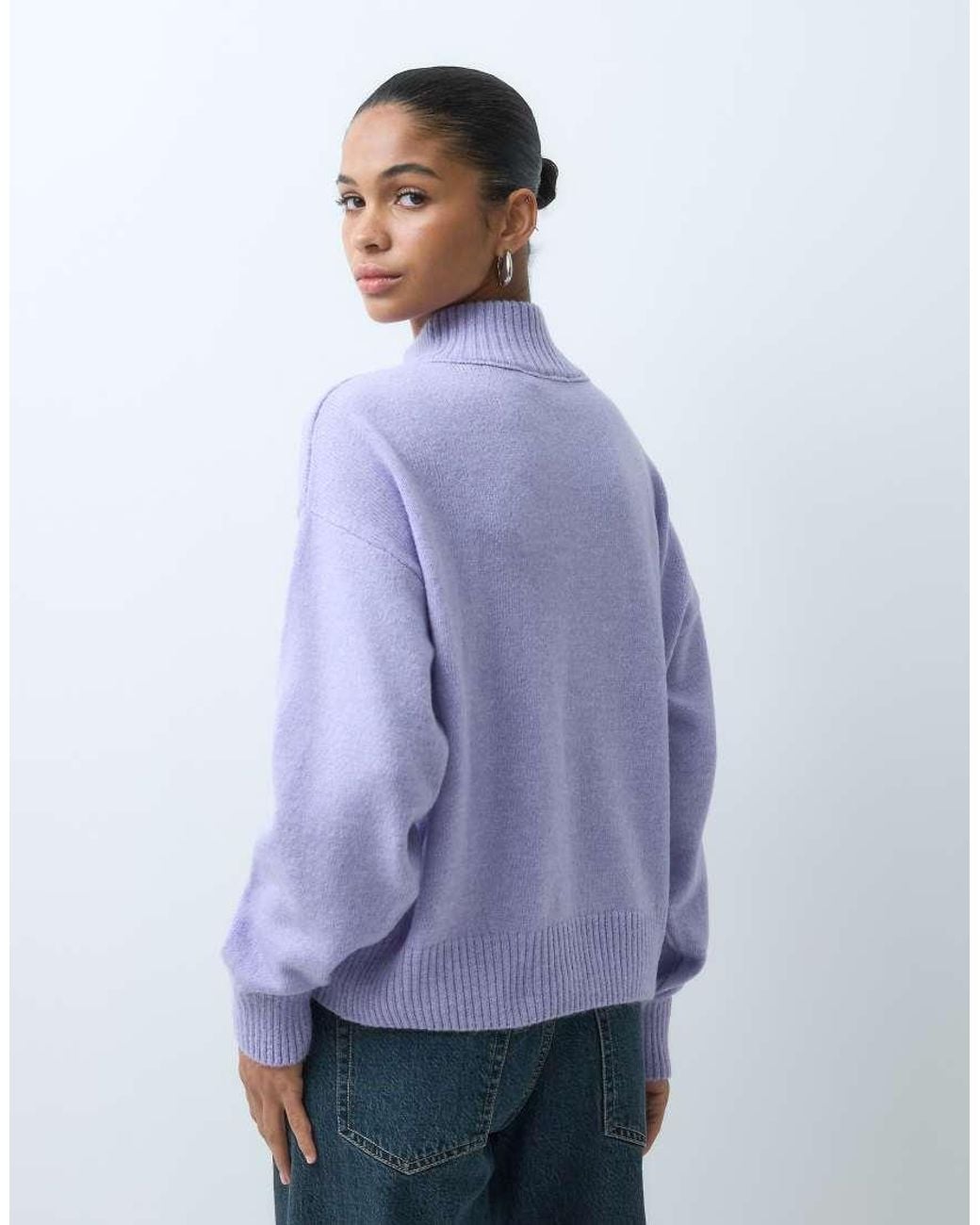 ASOS Purple Knitted 3/4 Button Up Funnel Neck Jumper