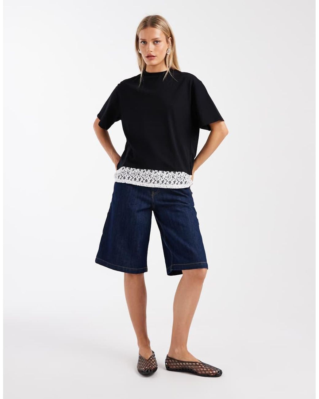 ASOS Black Short Sleeve With Open Back With Lace Top