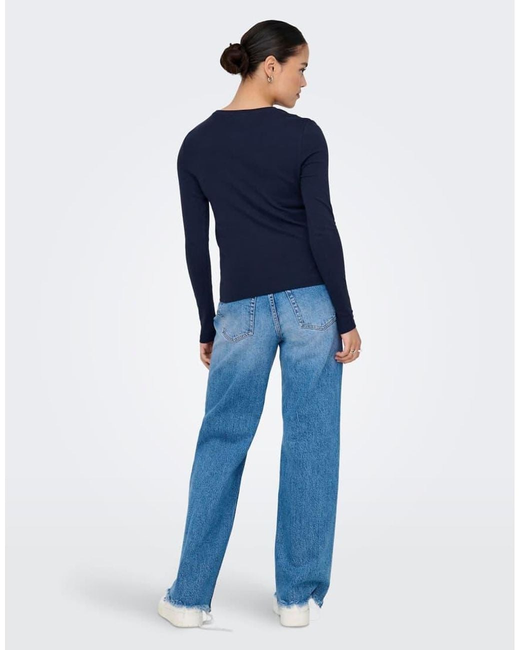 ONLY Blue Riley Slim Fit Crew Neck Long Sleeve Top