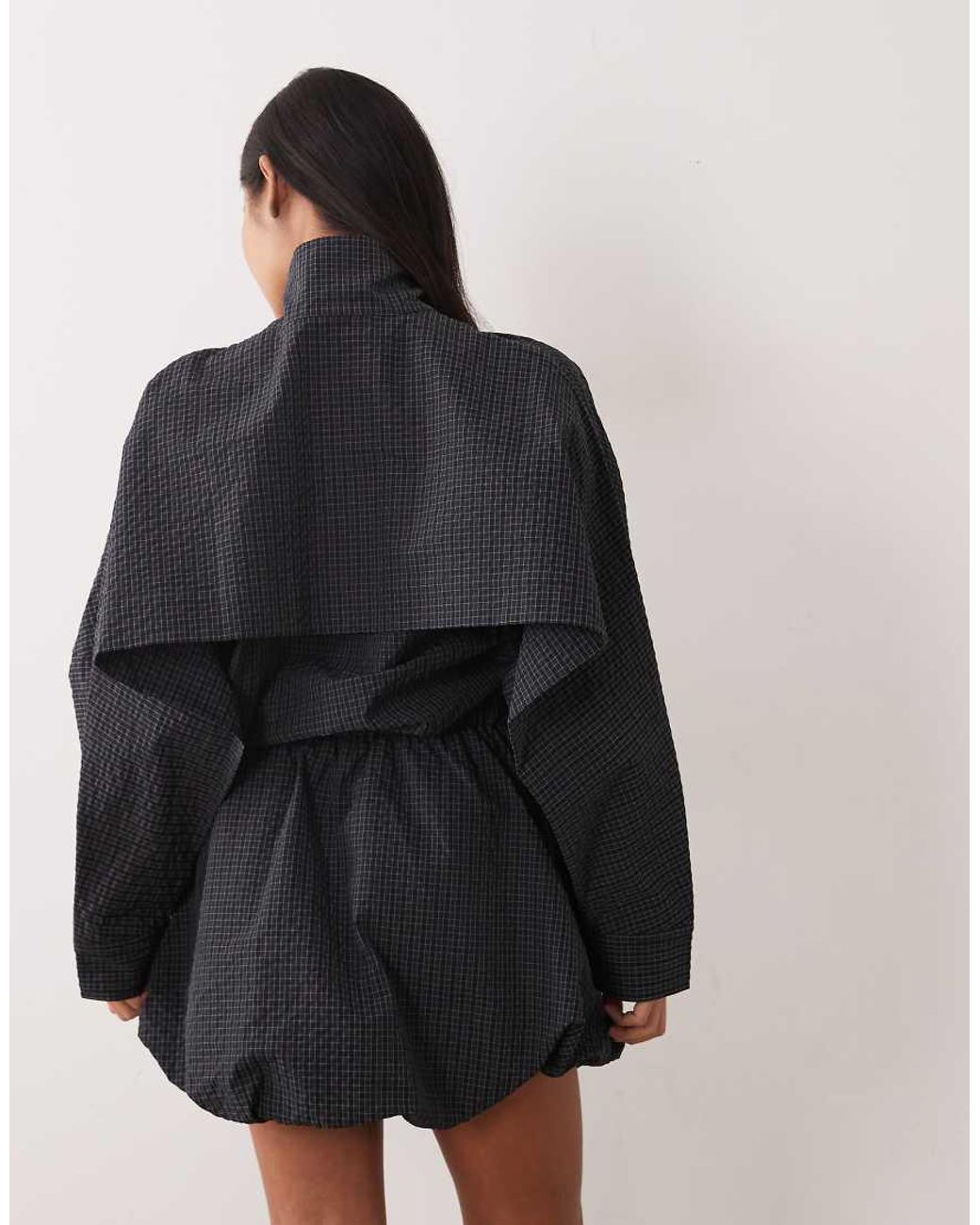 ASOS Black Asos Design Petite Track Button Down Mini Dress With Puff Skirt