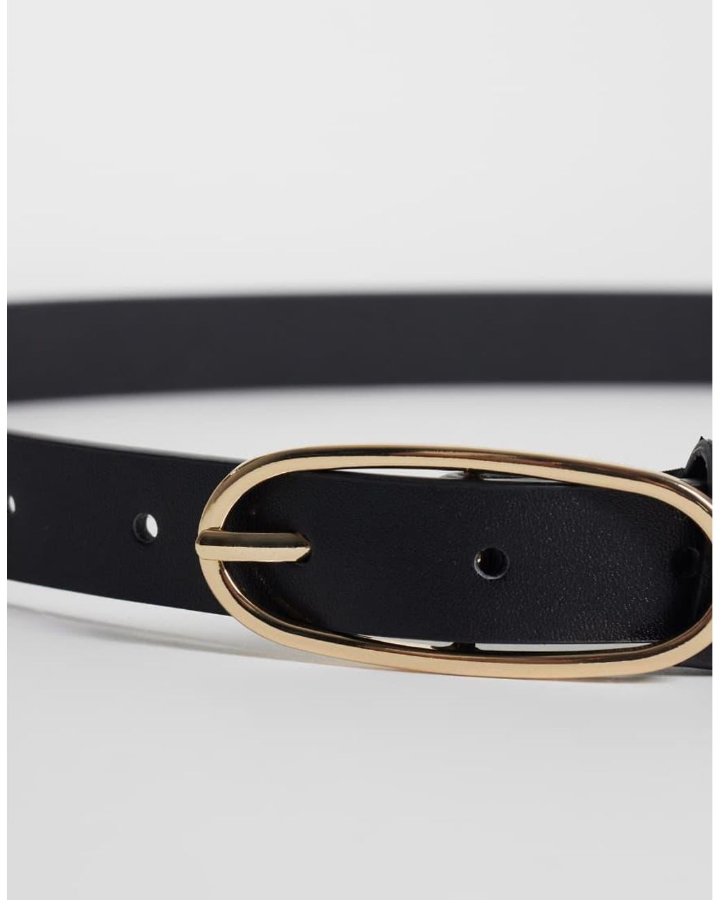 JJXX White Skinny Belt With Gold Oval Buckle