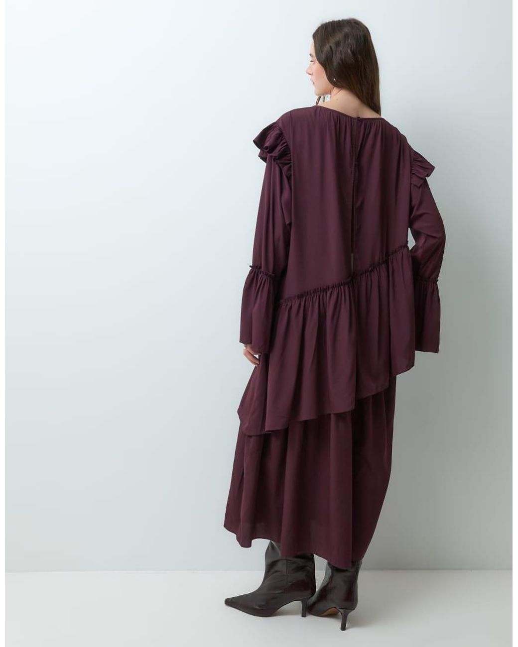 Muse Assembly Red Asymetric Ruffle Flora Maxi Dress