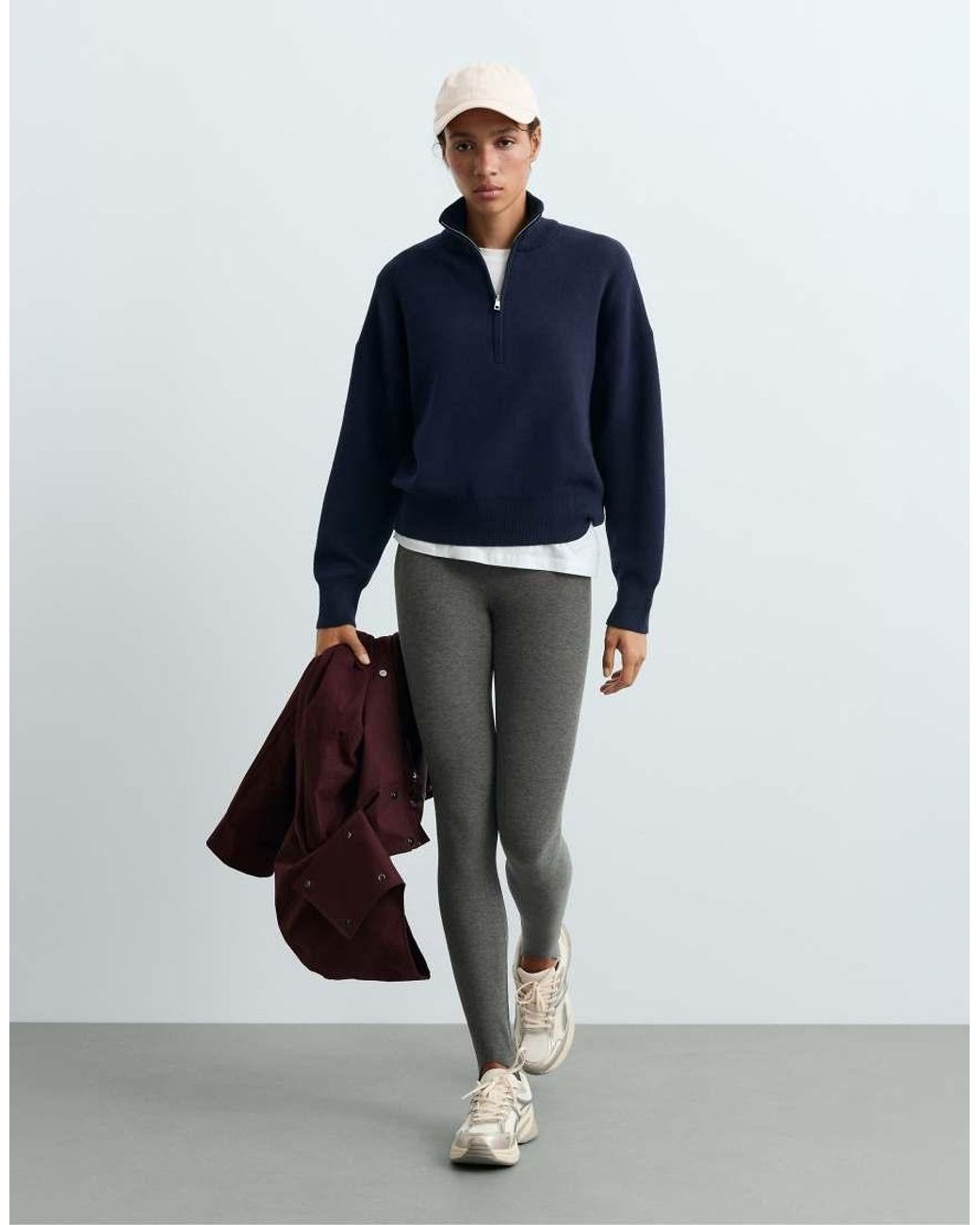 Oysho Blue Cotton-Blend Half-Zip Knit Jumper