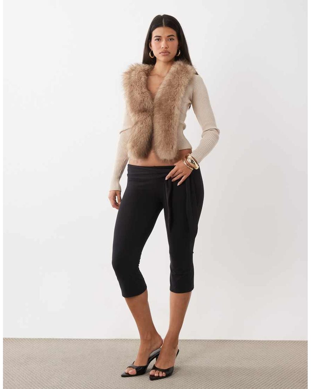 I.AM.GIA Black Kytia Faux Fur Trim Ribbed Knit Cardigan Top