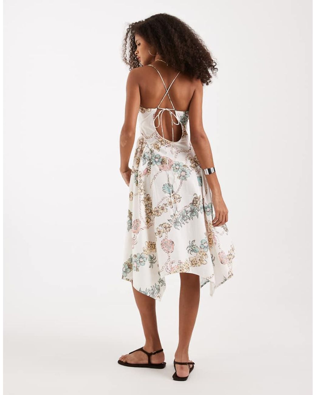 Free People White Cherish Print Asymmetric Midi Dress