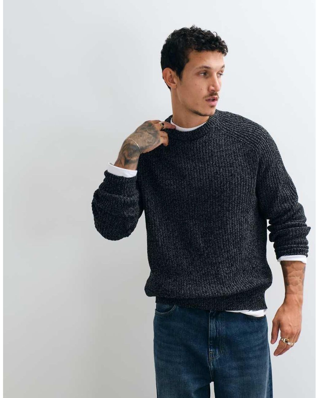 Only & Sons Blue Relaxed Fit Raglan Crew Neck Knit Jumper for men