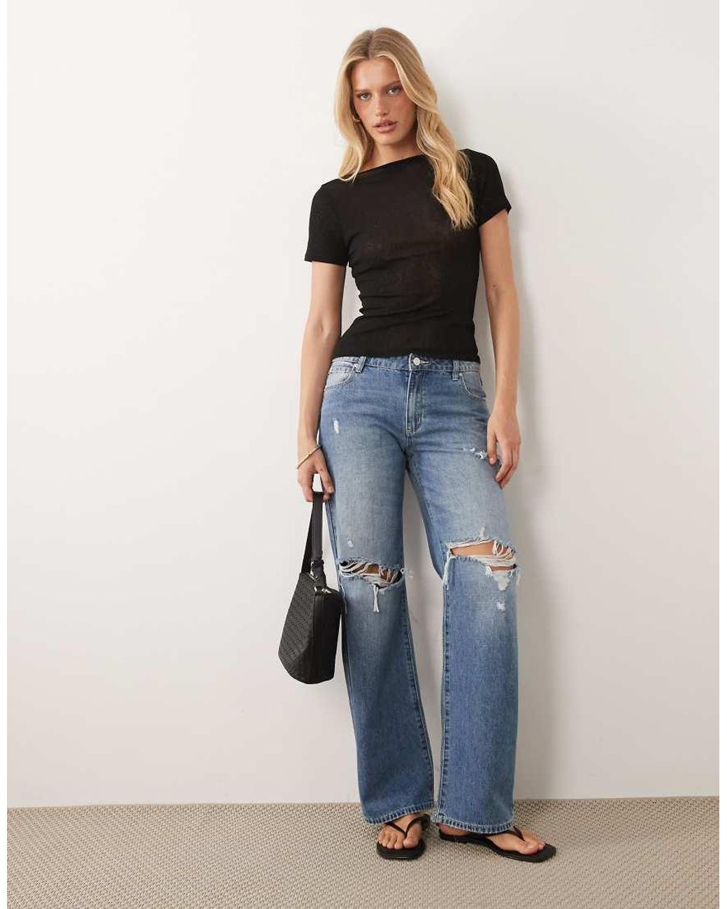 ASOS Black Textured Mesh Slash Neck Short Sleeve Top