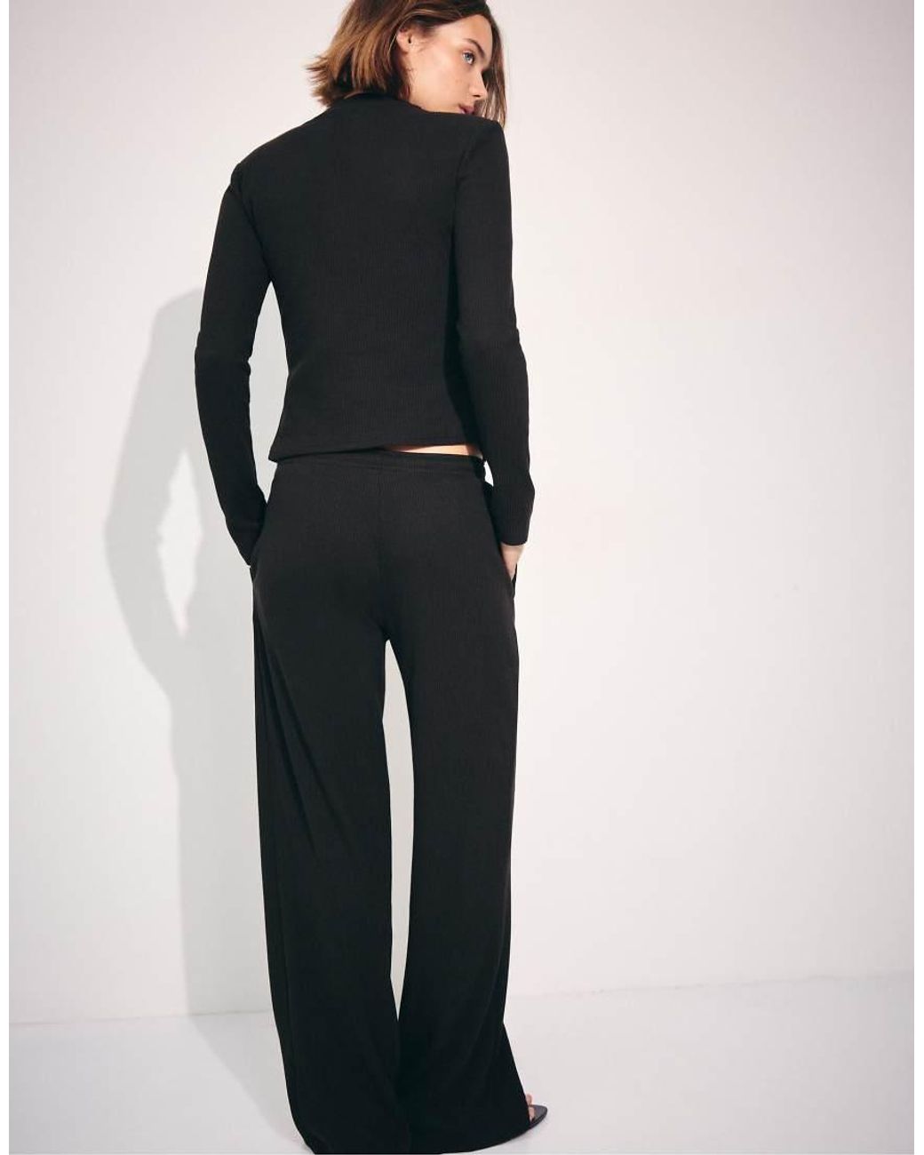 Stradivarius Black Soft-touch Ribbed Trousers
