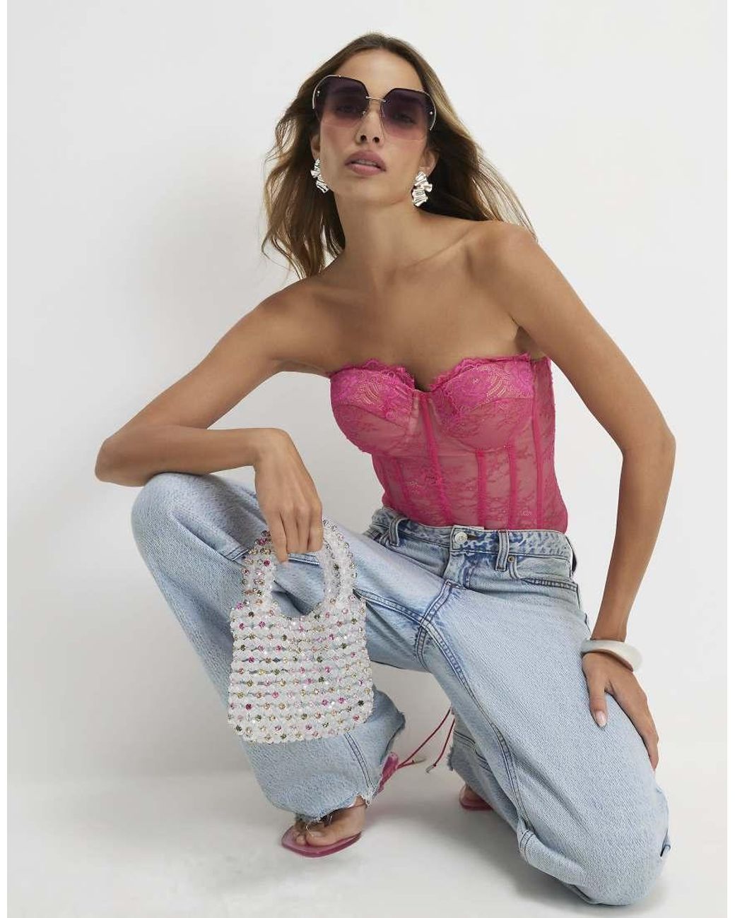 River Island Blue Lace Corset Top