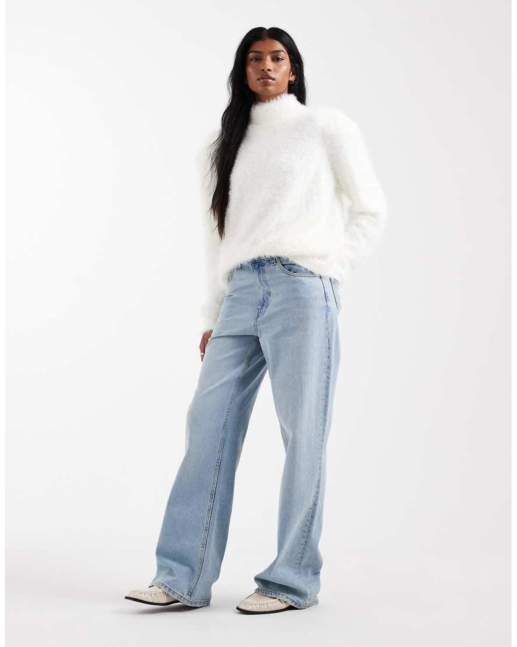 ASOS White Fluffy High Neck Extreme Sleeve Oversized Jumper