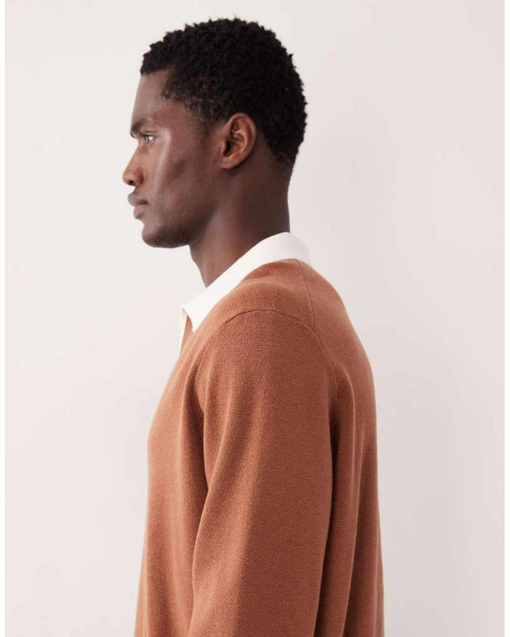 ASOS Brown Relaxed Knit Long Sleeve Notch Neck Polo Shirt for men