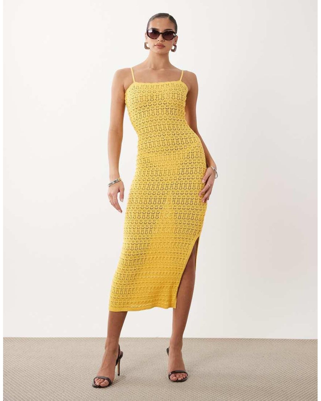 Gina Tricot Yellow Strappy Crochet Summer Maxi Dress