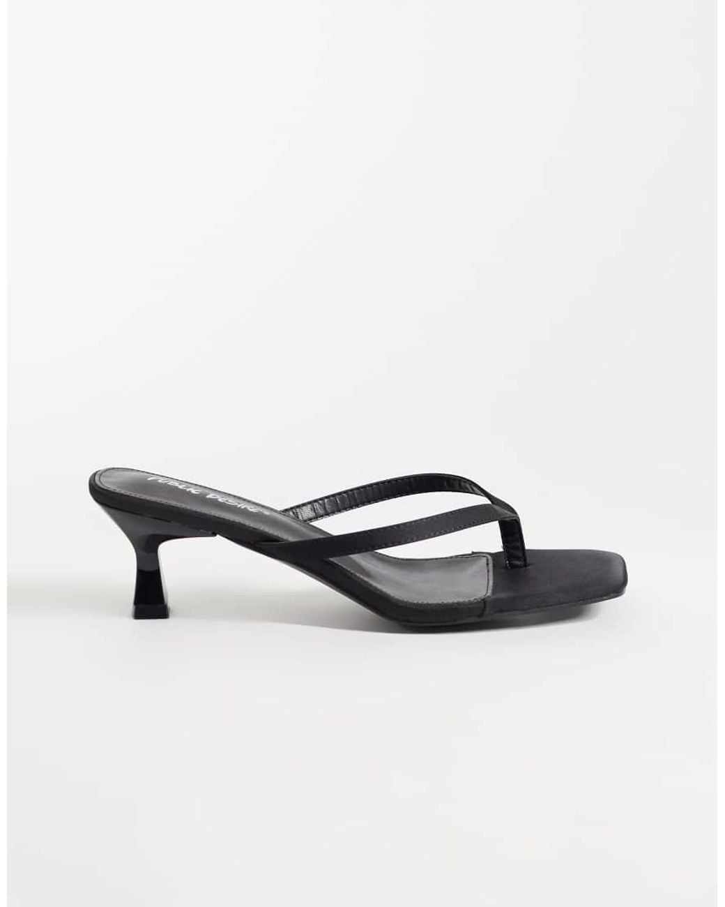 Public Desire Black Everlast Kitten Heel Toe Thong Sandals
