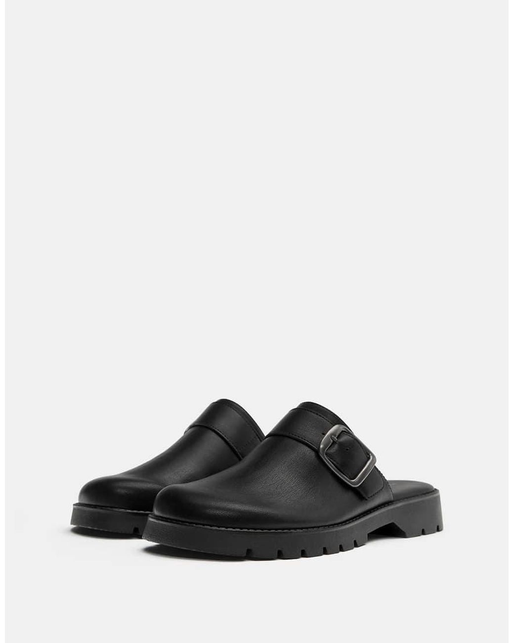 Pull&Bear Black Buckle Clogs for men