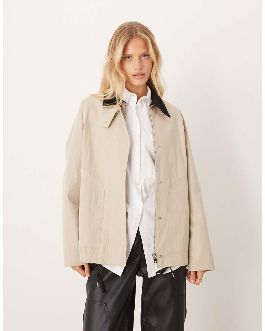 Mango Natural Cotton Mix Barn Jacket With Contrast Collar