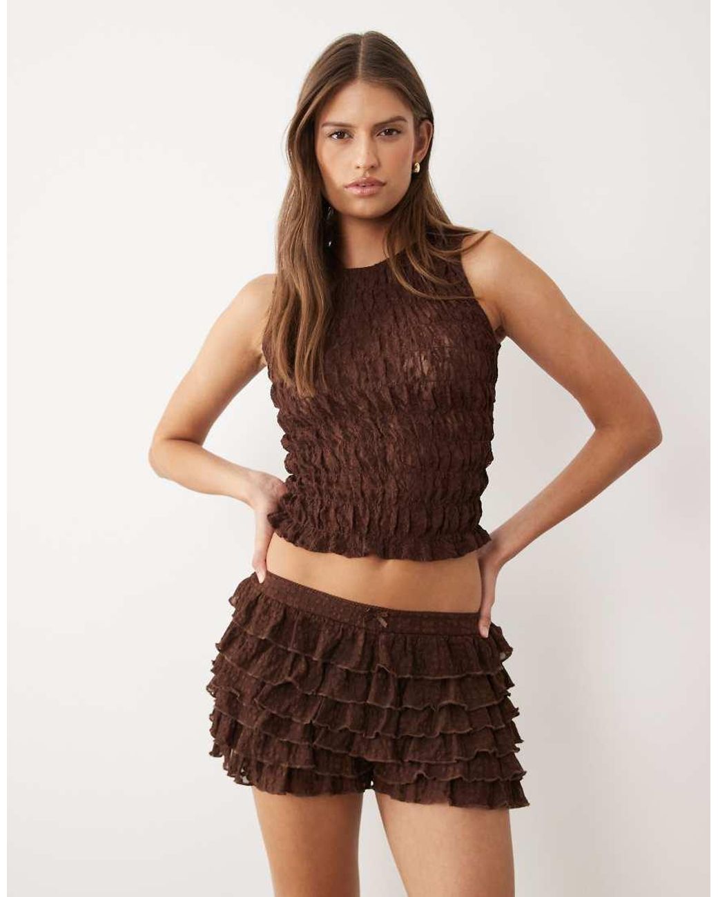 Miss Selfridge Natural Festival Ruffle Lace Micro Shorts